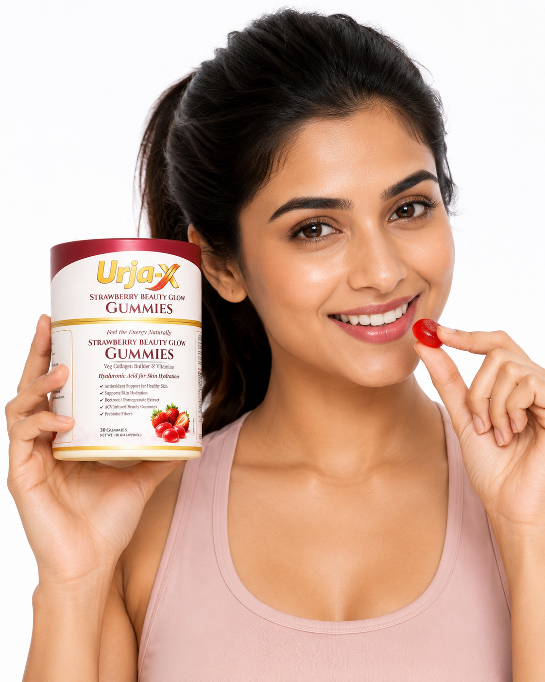 Urja-X Strawberry Beauty Glow Gummies – Skin Hydration & Collagen Support (30 Gummies)