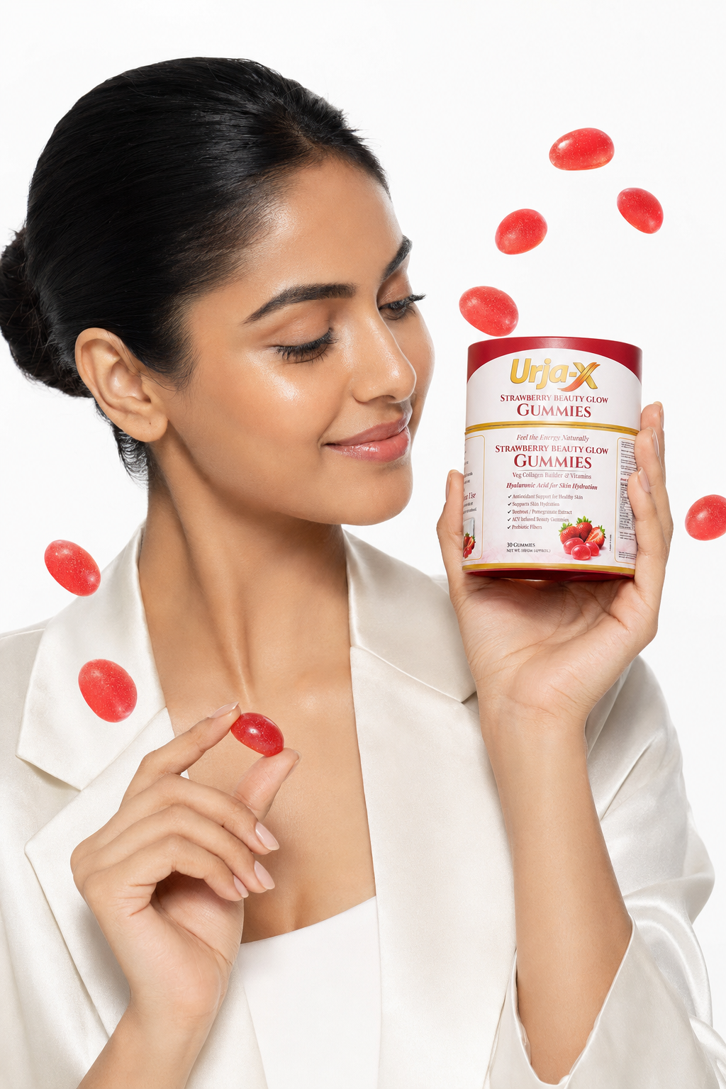 Urja-X Strawberry Beauty Glow Gummies – Skin Hydration & Collagen Support (30 Gummies)