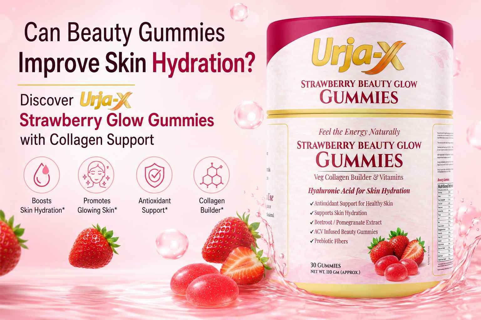 Can Beauty Gummies Improve Skin Hydration? Benefits of Urja-X Strawberry Glow Gummies