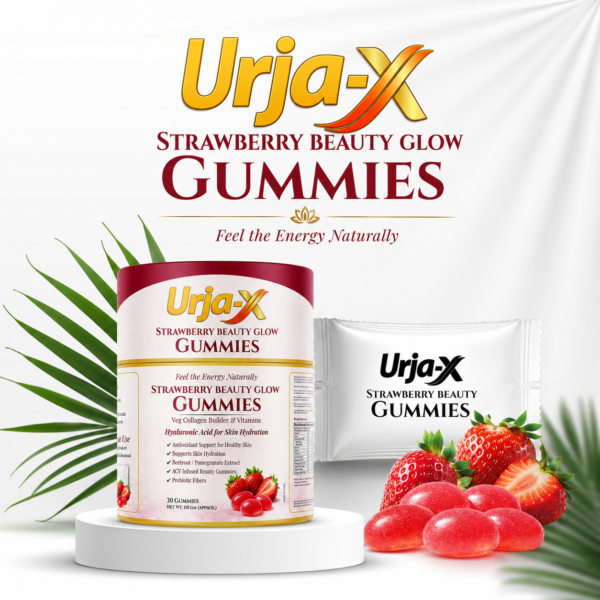 Urja-X Strawberry Beauty Glow Gummies – Skin Hydration & Collagen Support (30 Gummies)