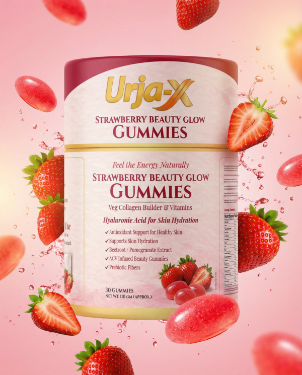 Urja-X Strawberry Beauty Glow Gummies – Skin Hydration & Collagen Support (30 Gummies)